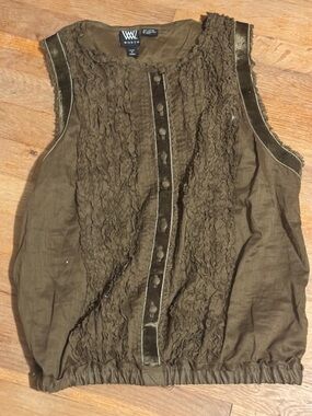 WORTH Olive Green Ruffled Button-Front Sleeveless Top